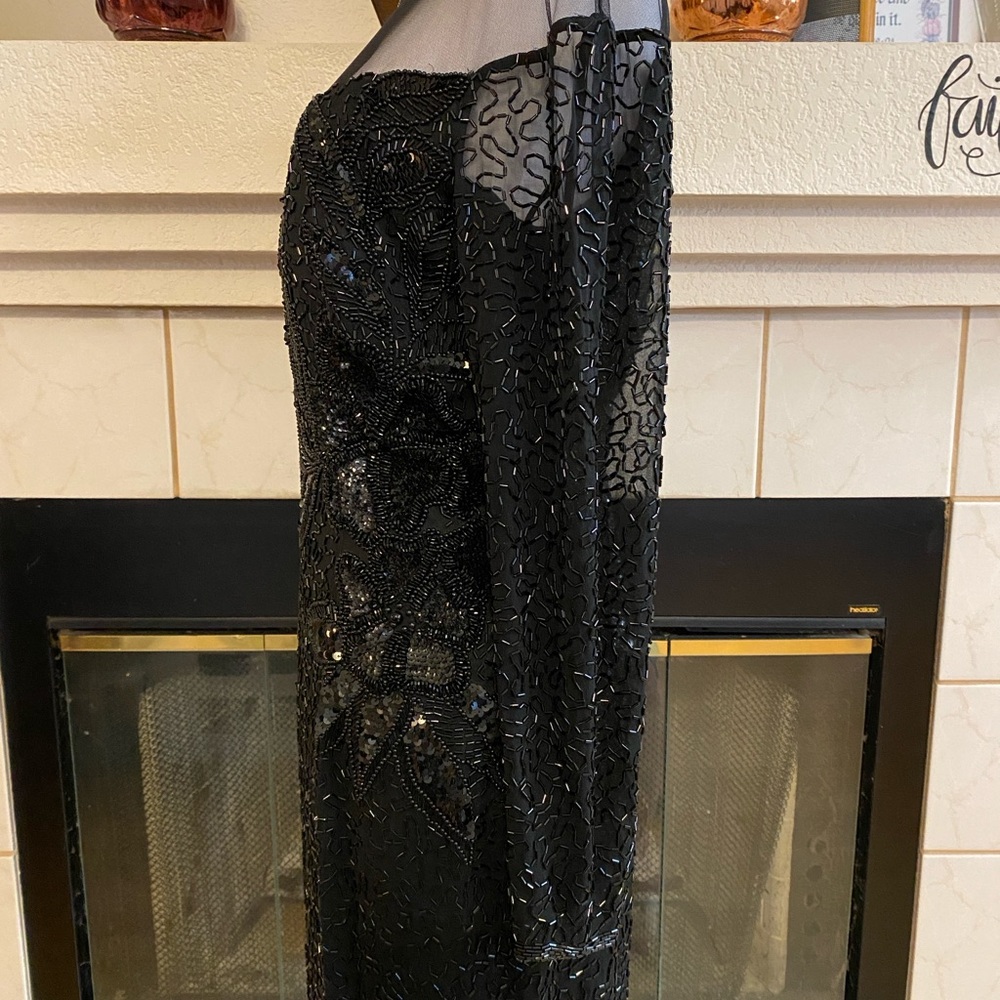 Jacqueline Ferrar Vintage Elegant Silk Beaded Mini Evening Dress, Black, Size 10 - Picture 4 of 11